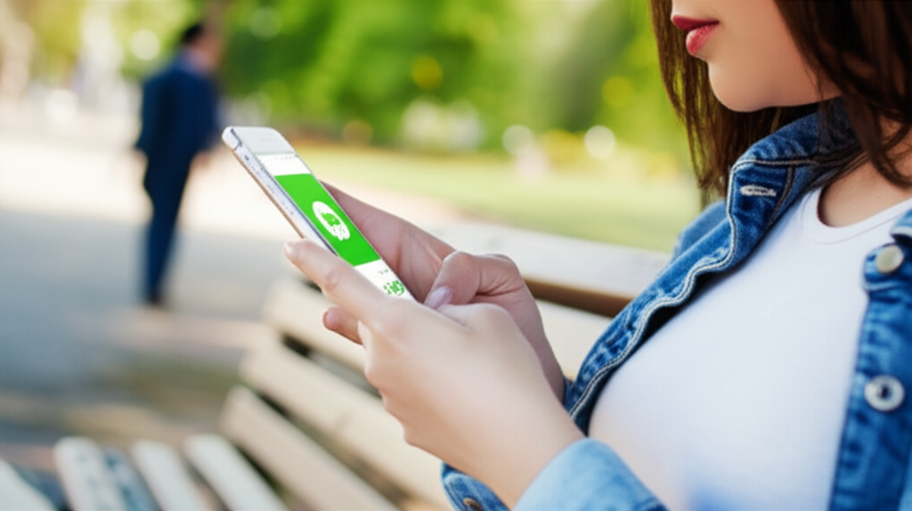女性がスマートフォンでLINEアプリを使用して予約相談している様子